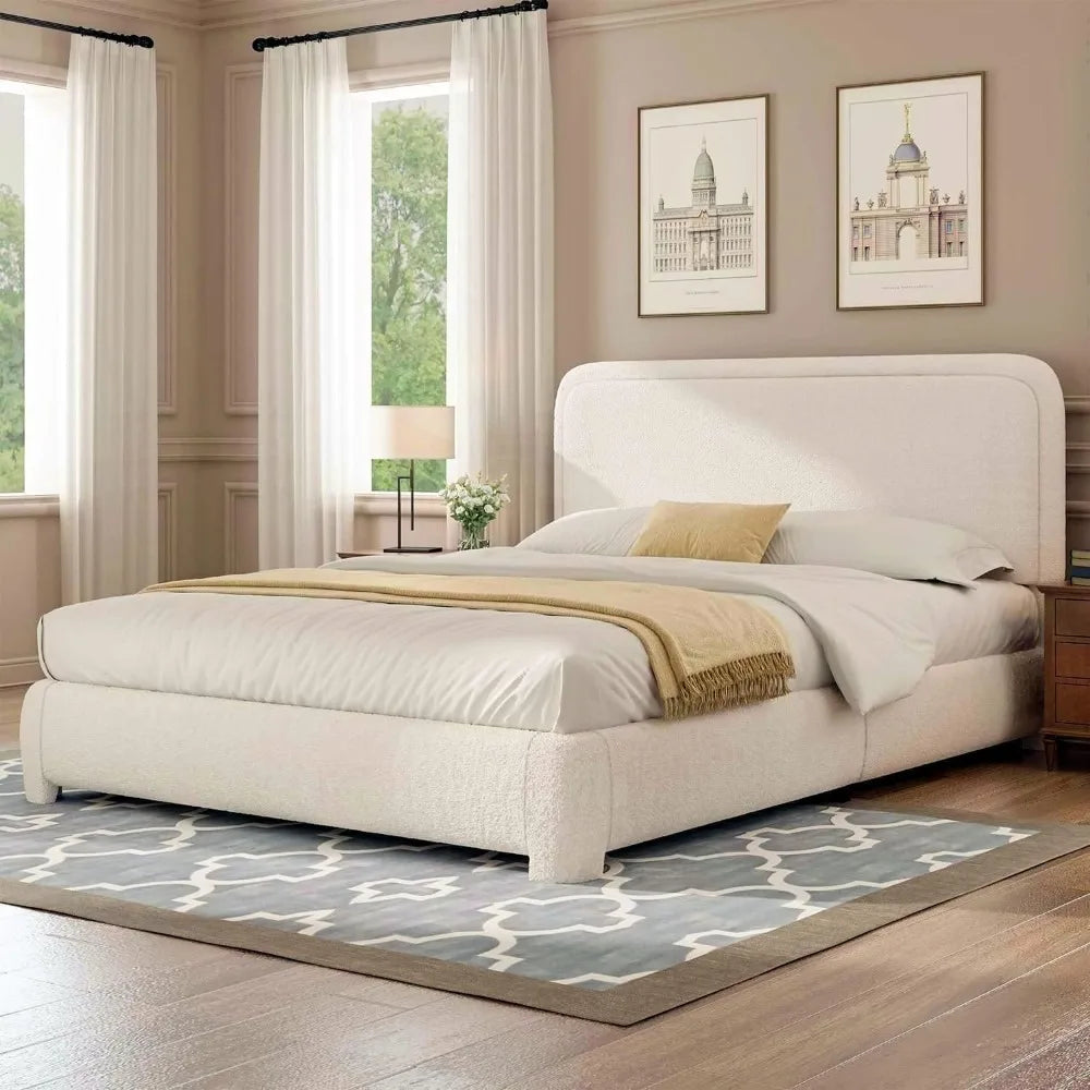 SERENITY Modern Boucle Upholstered Bed Frame with Rounded Headboard - Twin Size