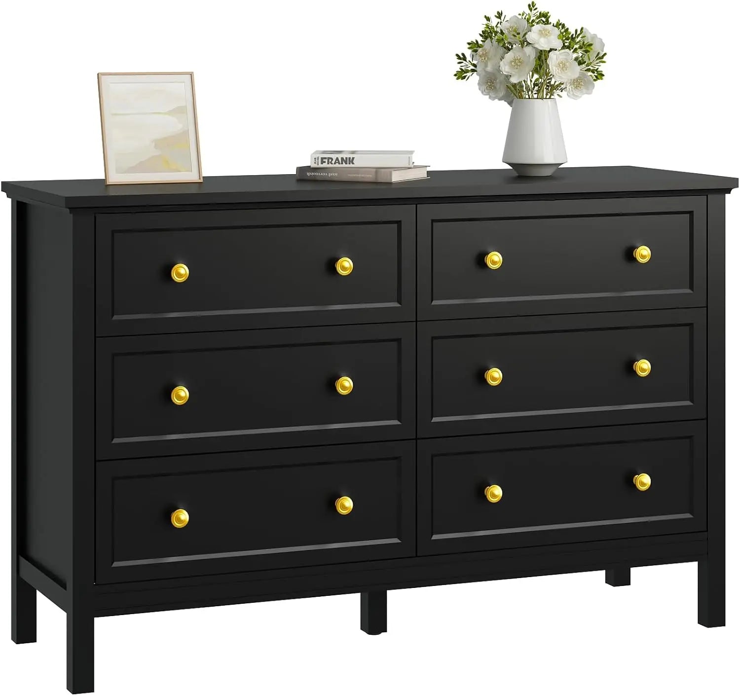 DAPHNE Modern 6 Drawer Dresser – Wide Chest of Drawers with Metal Knob Handles