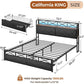 FREYA Modern X-Shape LED Platform Bed Frame with Storage Drawers & Charging Station