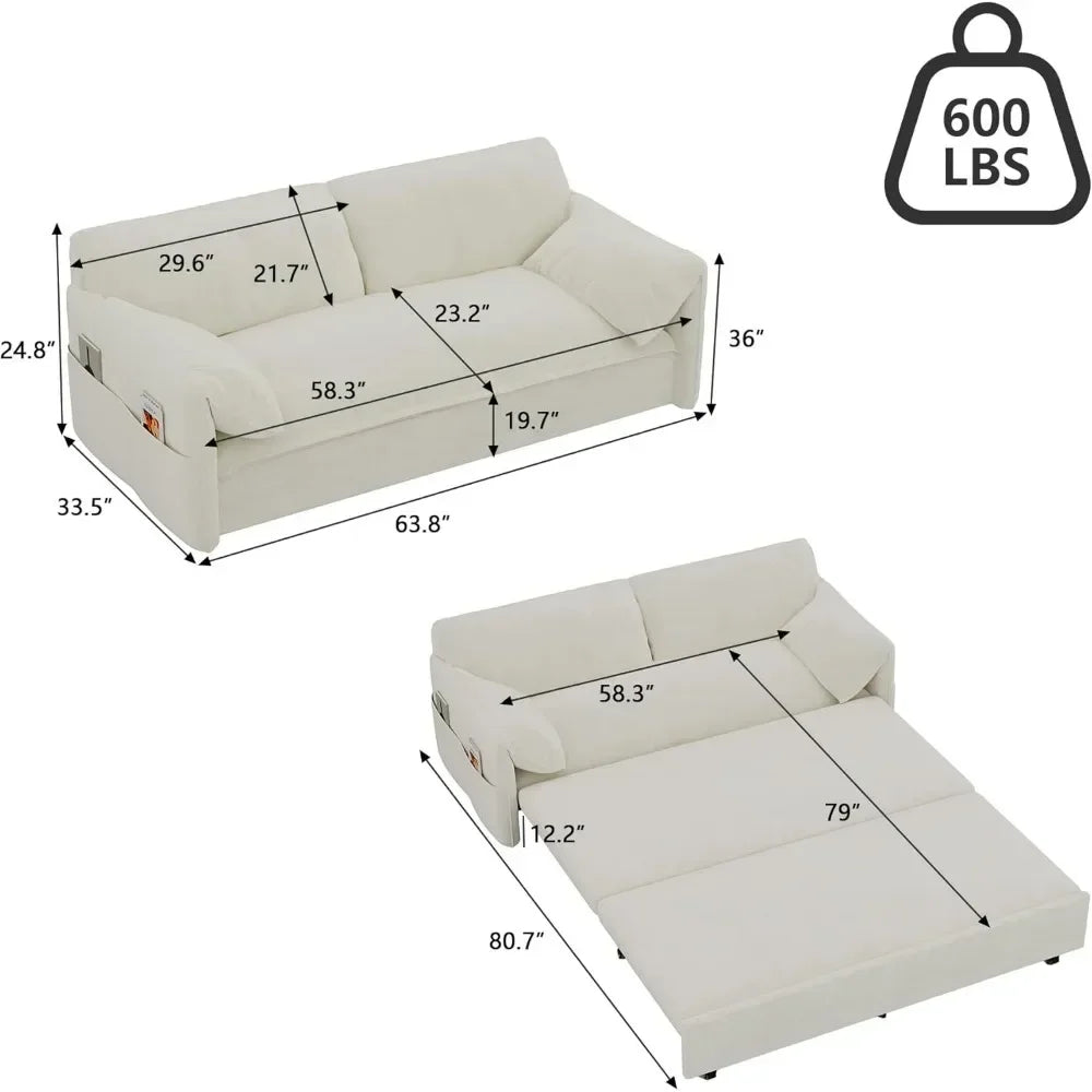 NICHOLAS Modern Velvet Pull-Out Sofa Bed – Convertible Queen Sleeper Couch - 63.8"