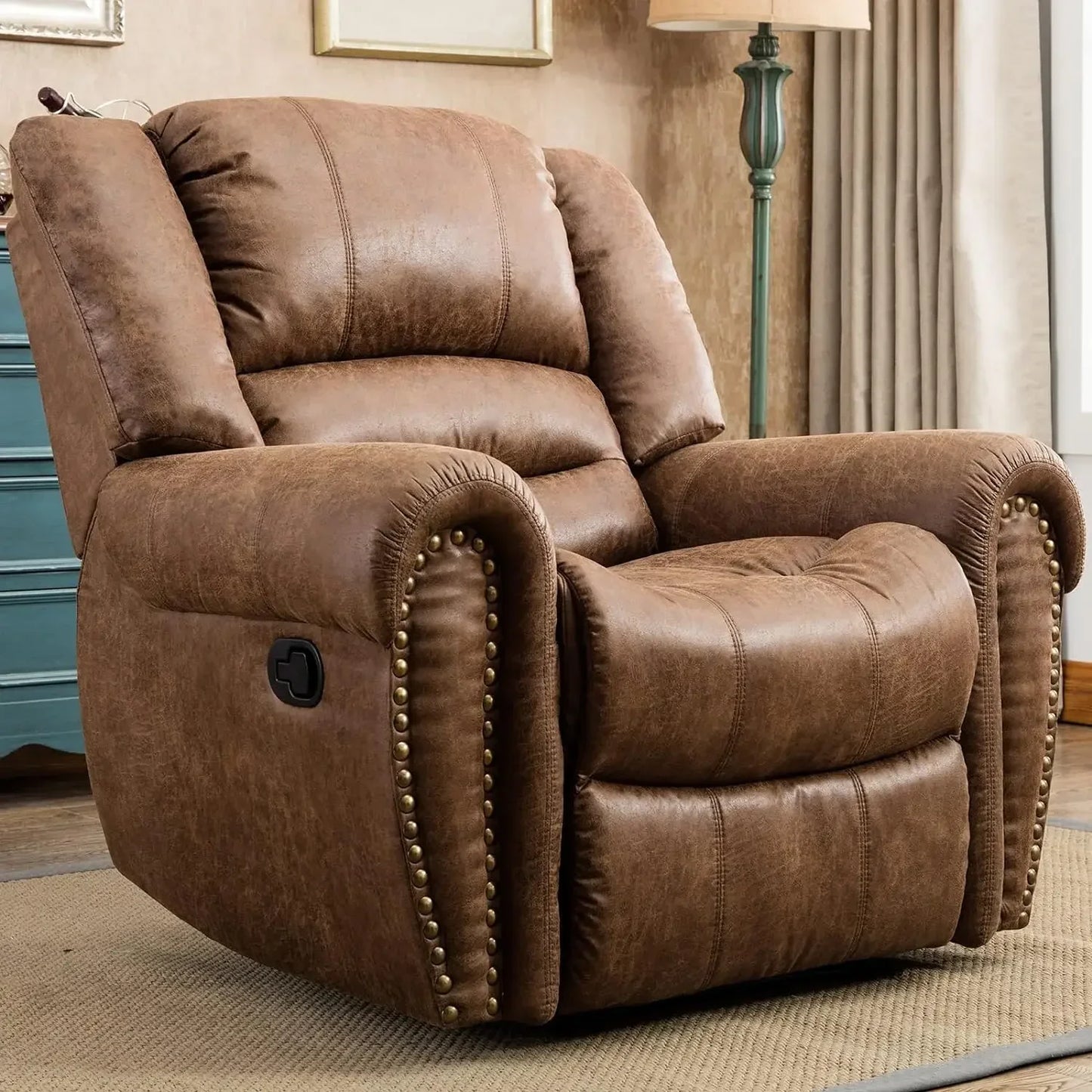 ANTHONY Classic Leather Manual Recliner Chair – Traditional Single Sofa - 41"