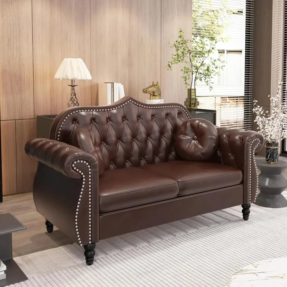 HUDSON ChesterLuxe Classic Chesterfield Sofa Set – Mid-Century PU Sectional Couch – 82.67"W