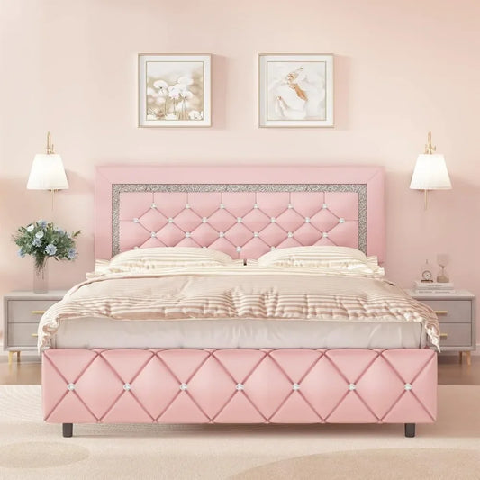 ALINA Modern Queen Bed Frame with Diamond Tufted Upholstered Headboard - 61.81''