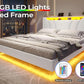 Emryn Modern Floating LED Bed Frame | Full Size 53.9" Wide Faux Leather Platform Bed