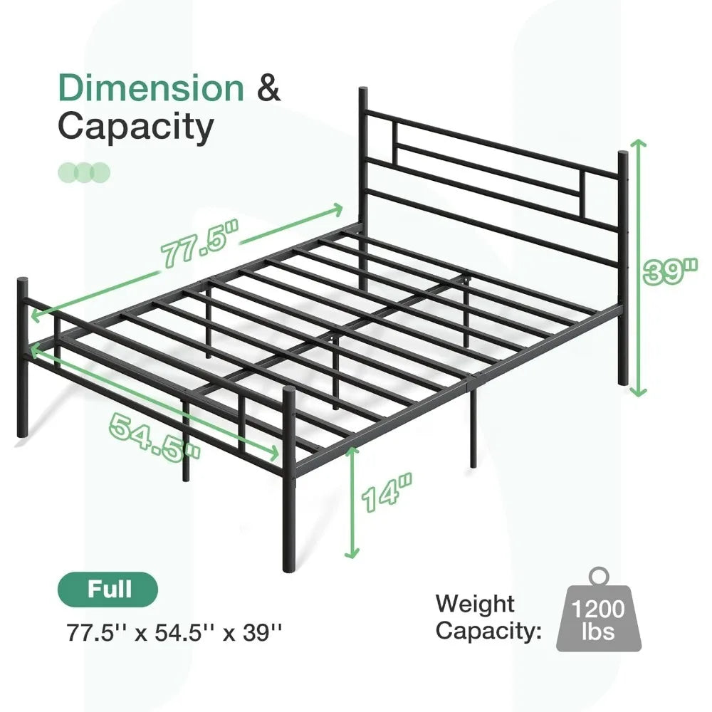 LEILANI Modern Metal Platform Bed Frame with Headboard & Footboard – 54'' Wide