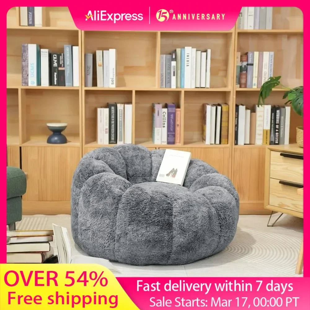 CAROLINA Blossom Style Faux Fur Bean Bag Chair – Lounge Sofa with Petal Arms, 36'' W