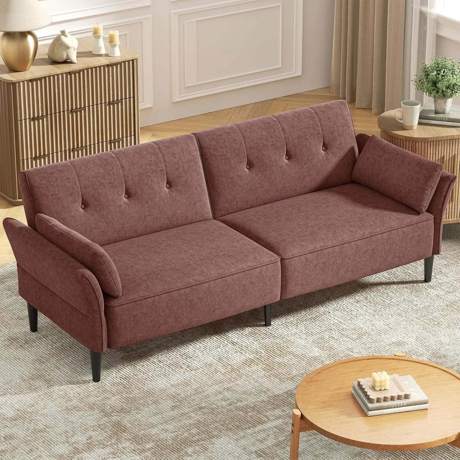 ABIGAIL Modern Convertible Sleeper Sofa, Adjustable Backrest & Armrests - 89"