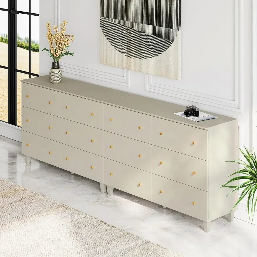 REAGAN Modern Minimalist 12-Drawer Extra-Wide Wooden Dresser - 94.4''