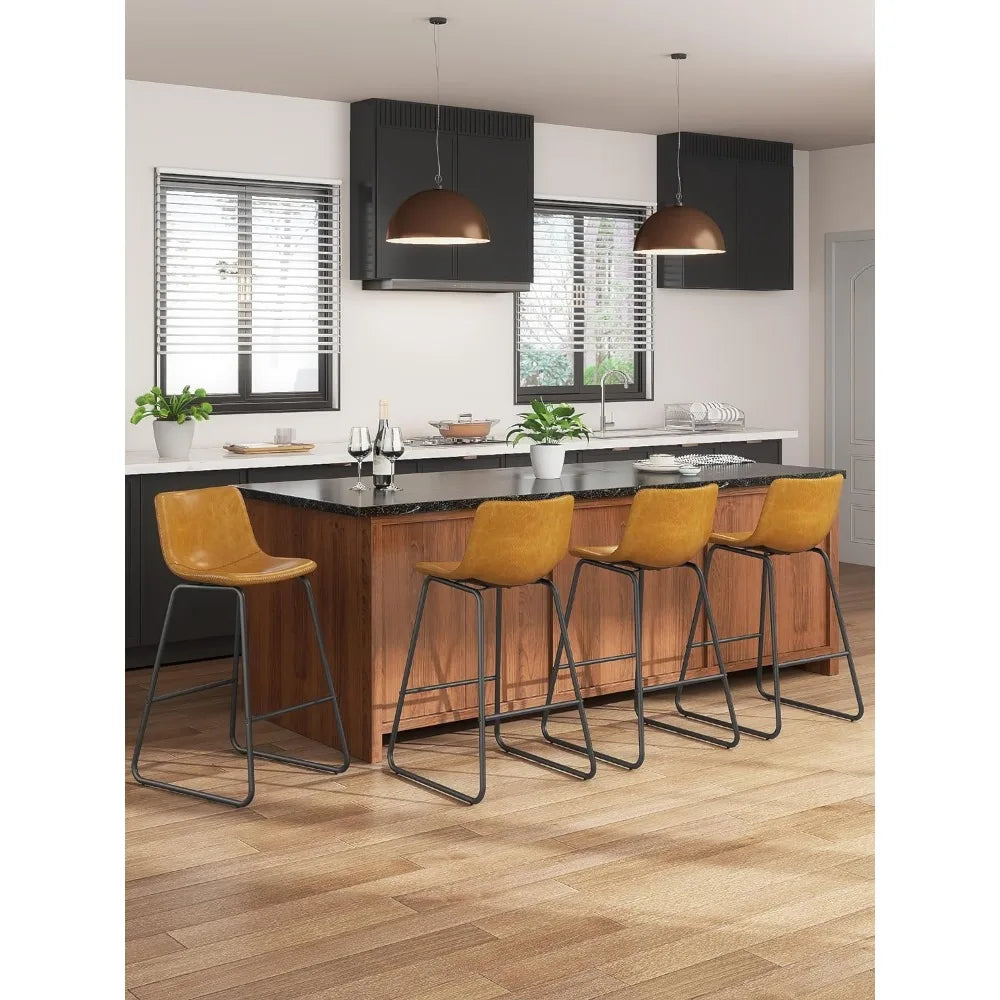 Bar Stools Set of 3, 26 Inches Counter Height Bar Stools with Back, Modern Faux Leather Barstools with Metal Legs and Footrest,