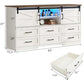GRACIE Rustic Farmhouse 6-Drawer Dresser with LED Lights & Sliding Barn Doors