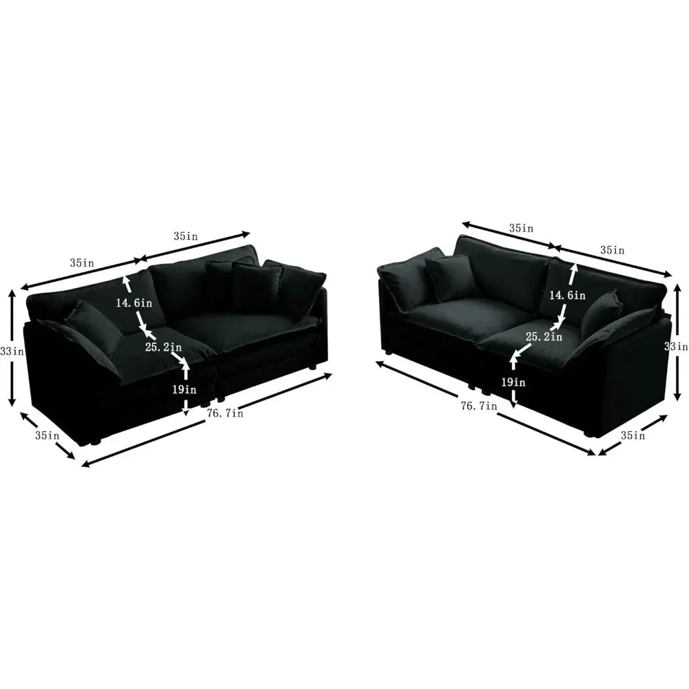 BROOKLYN Modern Chenille Cloud Loveseat Sofa Set – Deep Seat 2-Piece - 111.5”