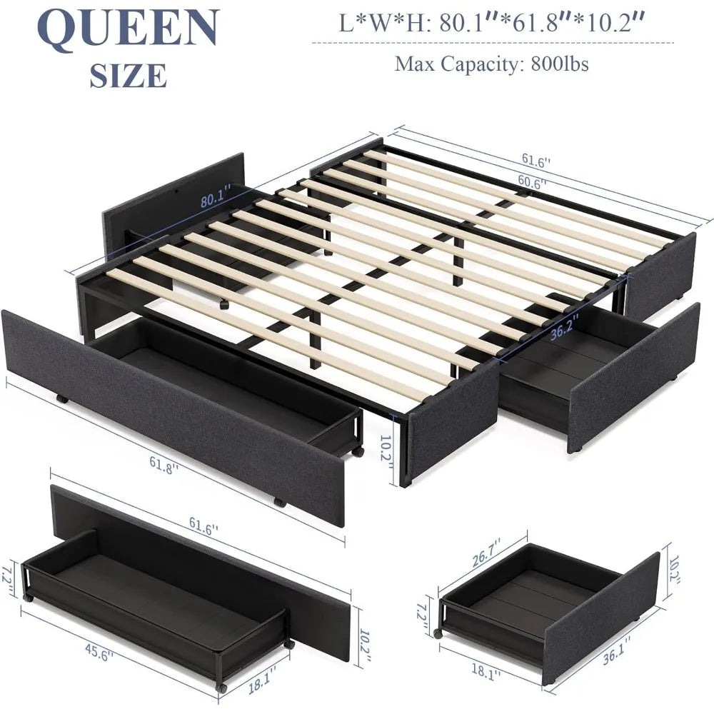 CATALINA Modern Upholstered Storage Platform Bed Frame - Queen 61.8''