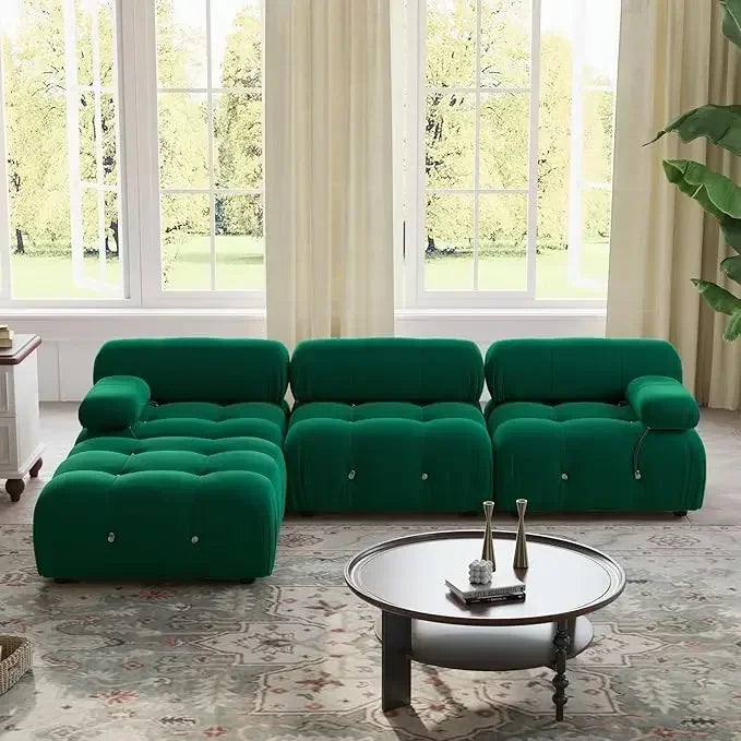 LONDON Modern Velvet L-Shaped Convertible Sectional Sofa with Ottoman – 103.95"W