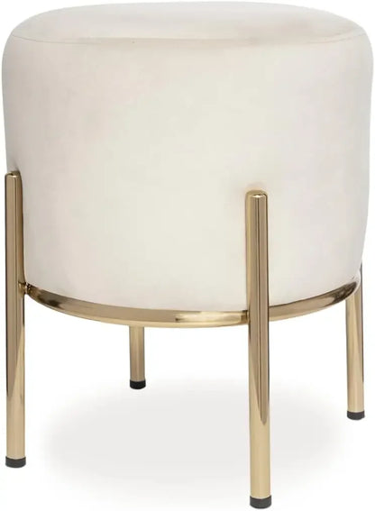 ZACHARY Upholstered Round Ottoman with Gold Metal Legs –14x17 W