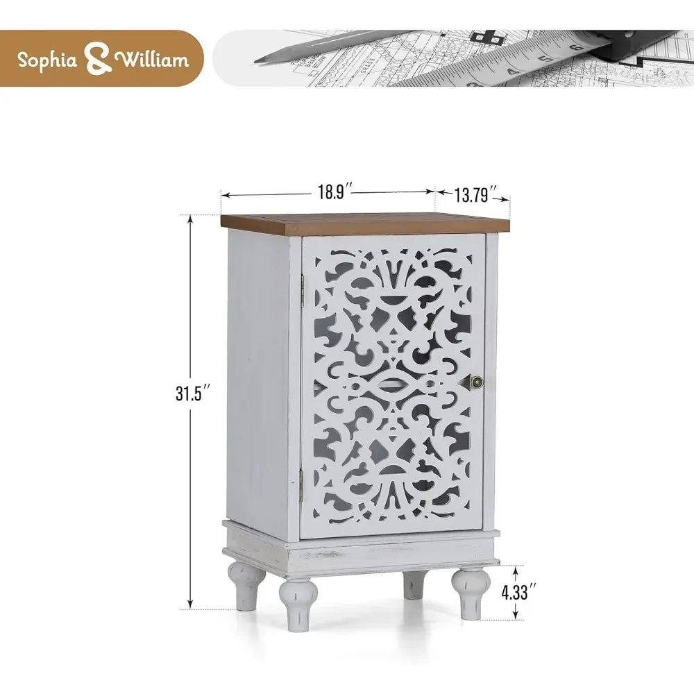 ALESSIA Vintage Carved Wood Accent Cabinet - 31.5" Tall Distressed Storage Cabinet