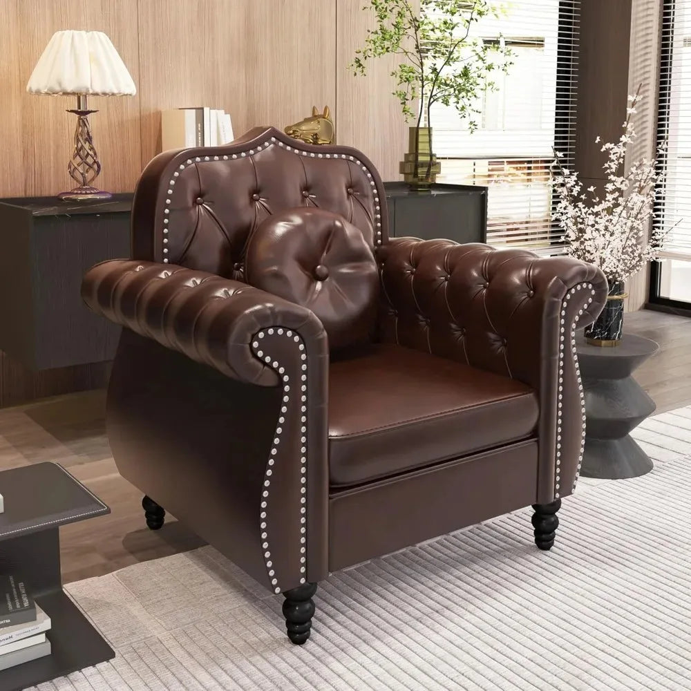 HUDSON ChesterLuxe Classic Chesterfield Sofa Set – Mid-Century PU Sectional Couch – 82.67"W