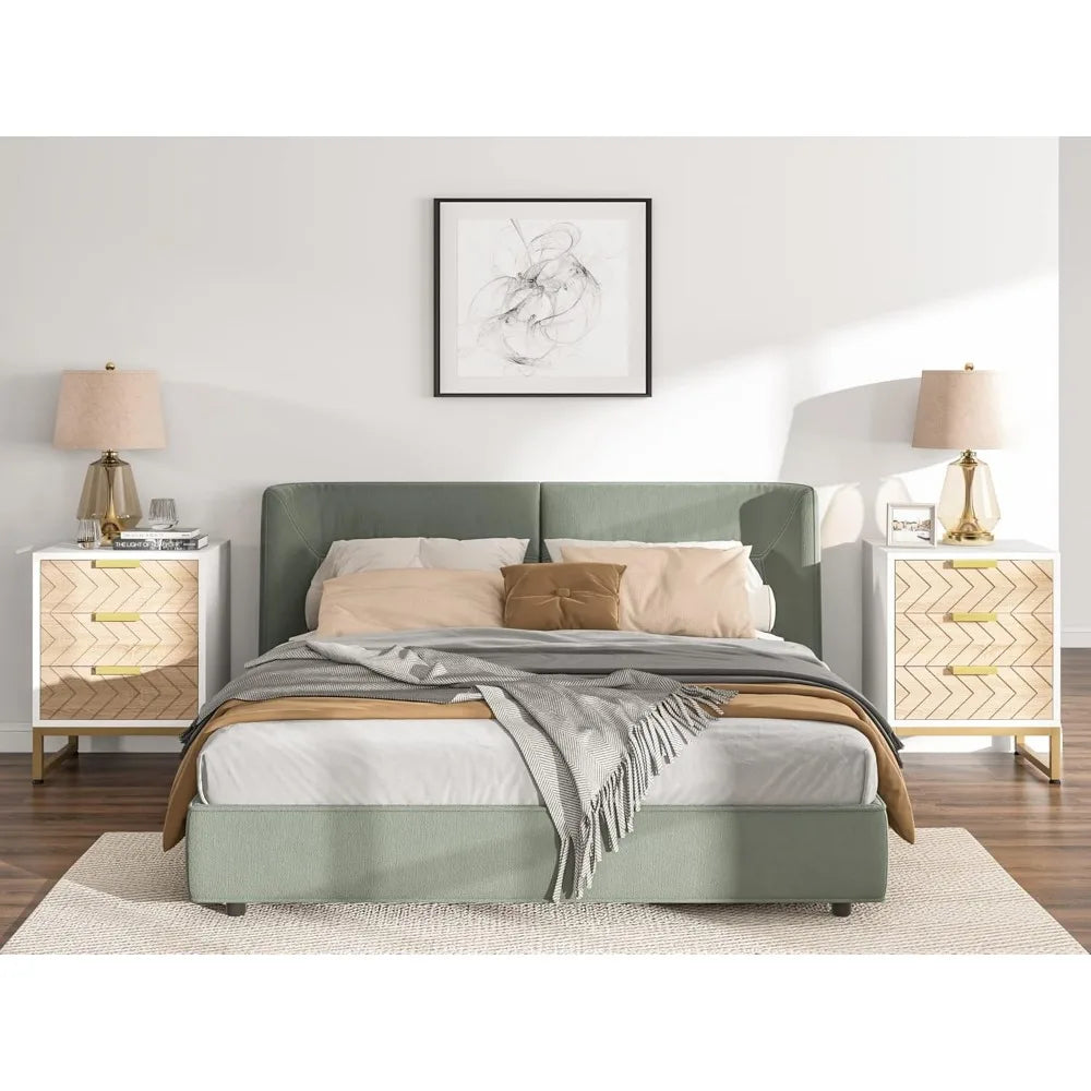 FRANCESCA Modern Zigzag 3-Drawer Nightstand Set – 17.71" Wide Wood & Metal End Table