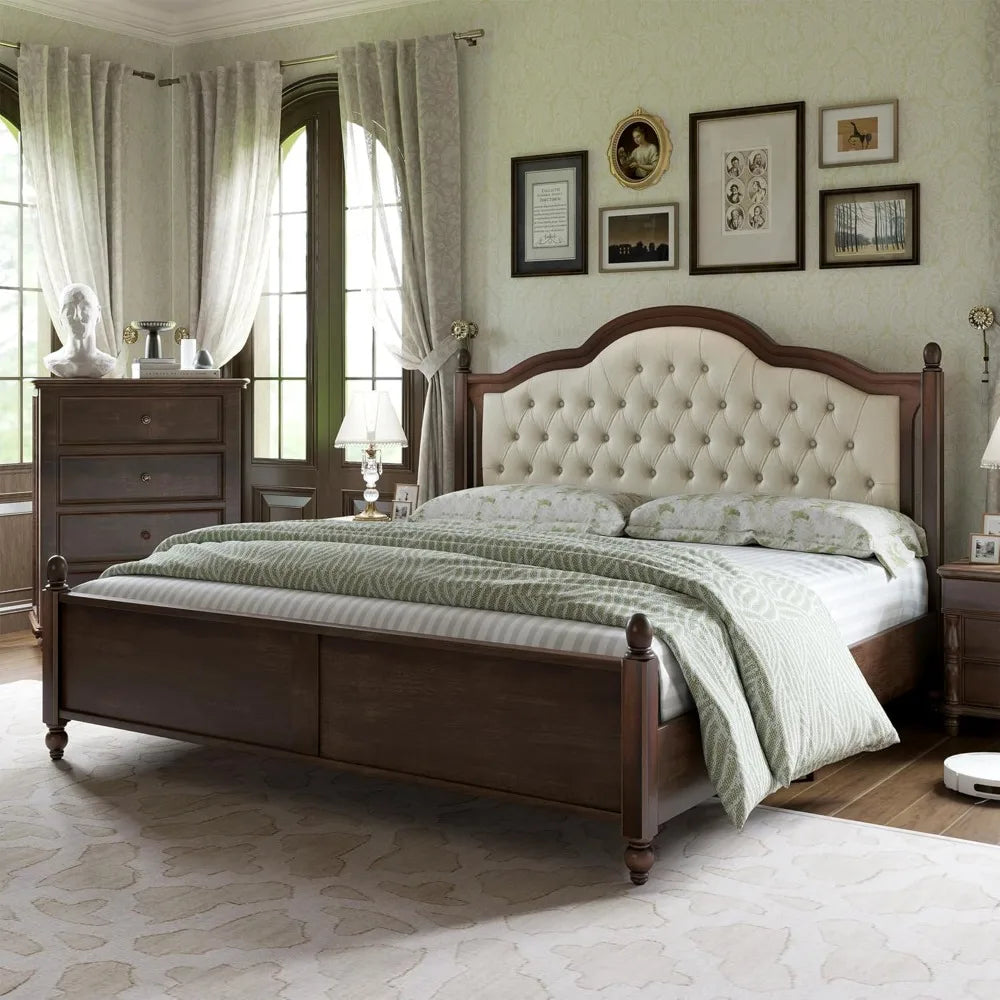 ALLISON Transitional Wood King Bed Frame – Tufted Upholstered Headboard | 78.7" Wide