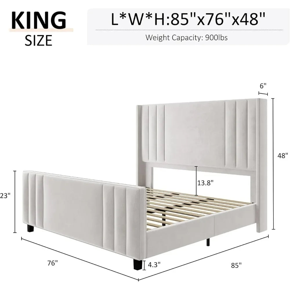 ABIGAIL Modern Velvet Upholstered Platform Bed with Vertical Channel Tufted Headboard