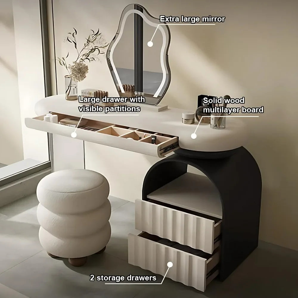 CALLIE Modern Off-White Vanity Table with Mirror & Storage