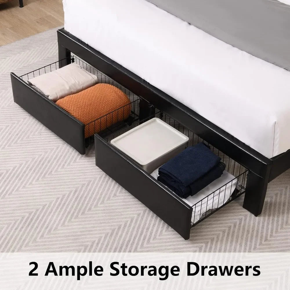 Ailany Modern Upholstered Queen Bed Frame with Storage Drawers