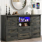 JORDYN Rustic Farmhouse Dresser – 6 Drawer Storage Chest with Sliding Barn Doors & LED Lights | 63'' W