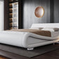 EMMA Aubrielle Modern Sleigh Platform Bed Frame | Queen Size 68'' Wide Faux Leather Upholstered Bed