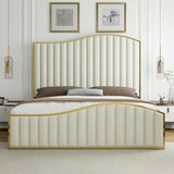 MELODY Modern Harp Velvet Platform Bed Frame – 61.4" Gold Trim Headboard & Footboard