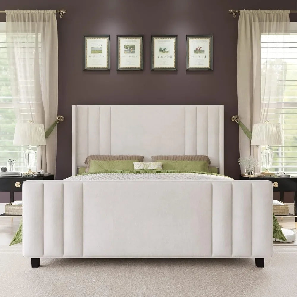 ABIGAIL Modern Velvet Upholstered Platform Bed with Vertical Channel Tufted Headboard