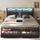 FREYA Modern X-Shape LED Platform Bed Frame with Storage Drawers & Charging Station