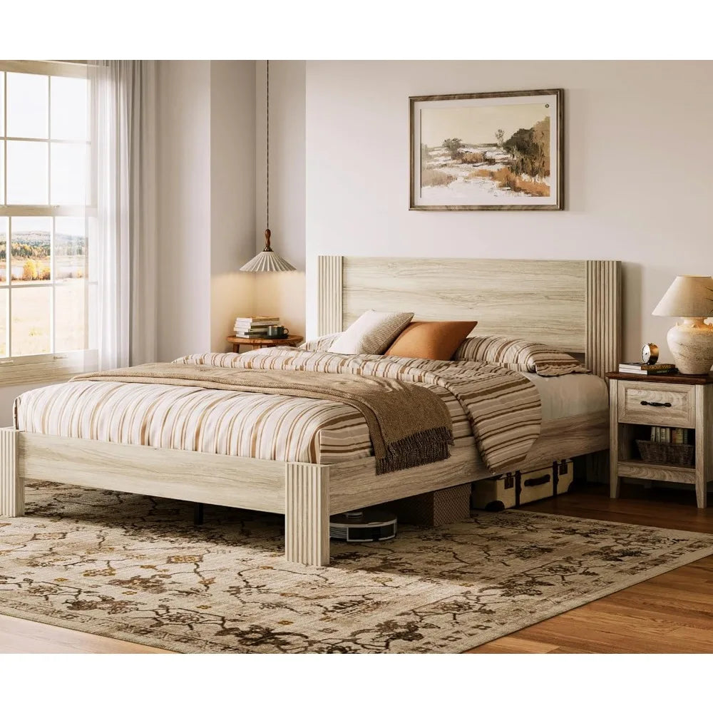 AVA Farmhouse Style Wooden Platform Bed Frame 56'' Wide – Full Size Noise-Free Design