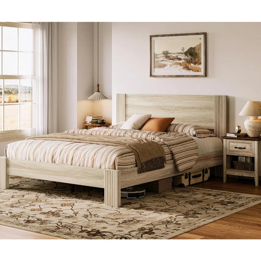 AVA Farmhouse Style Wooden Platform Bed Frame 56'' Wide – Full Size Noise-Free Design