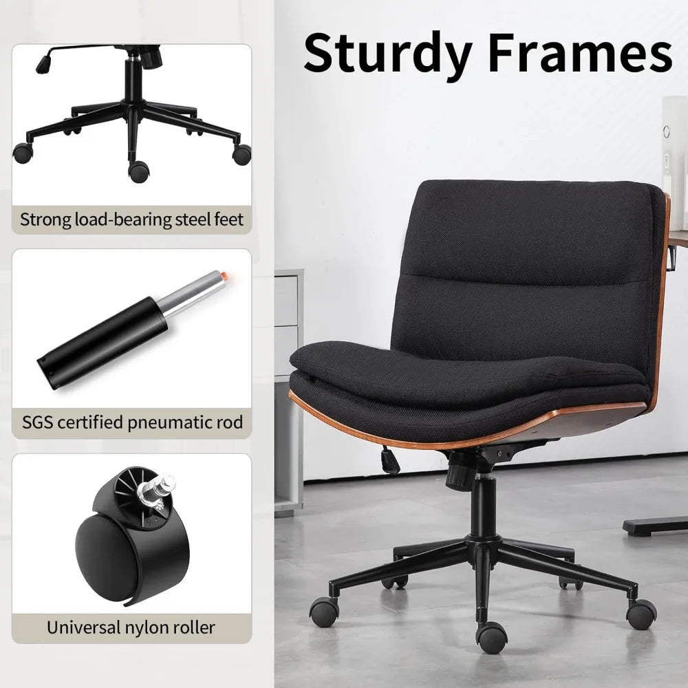 TUNISIA Armless Walnut Office Desk Chair with Wheels - Adjustable Height - 24.4" W