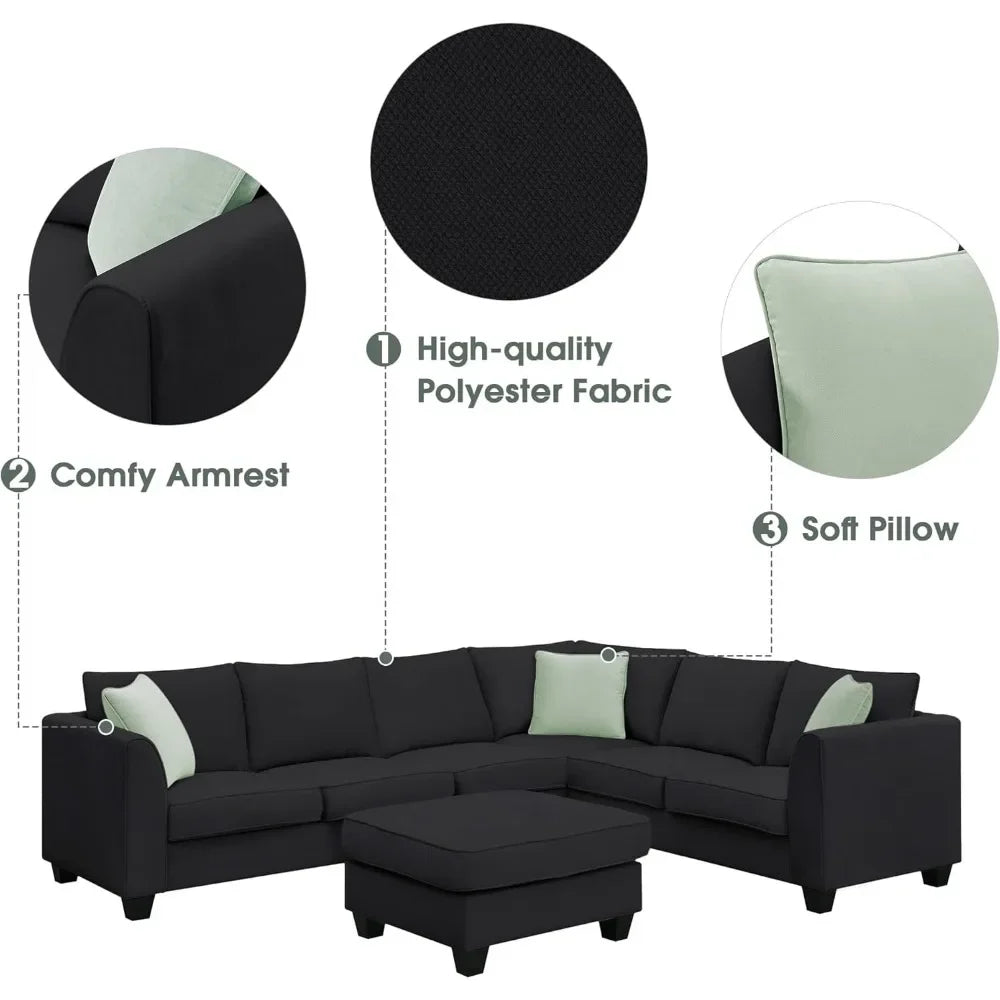 BAILEY Modern Minimalist U-Shaped Fabric Sectional Sofa – Living Room Couch, 112"W