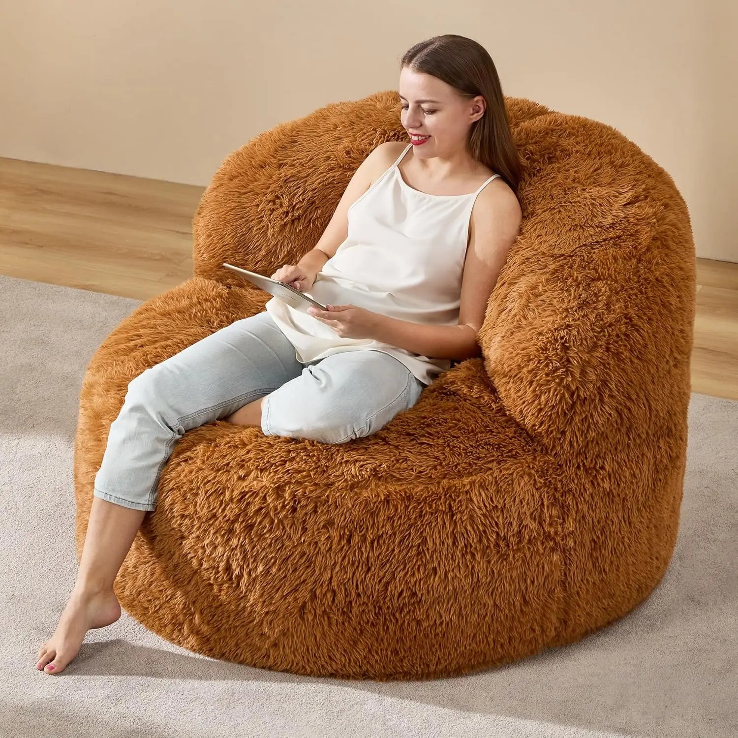 KIRA Modern Faux Fur Bean Bag Chair – Lounge Sofa Style | 39.6'' W