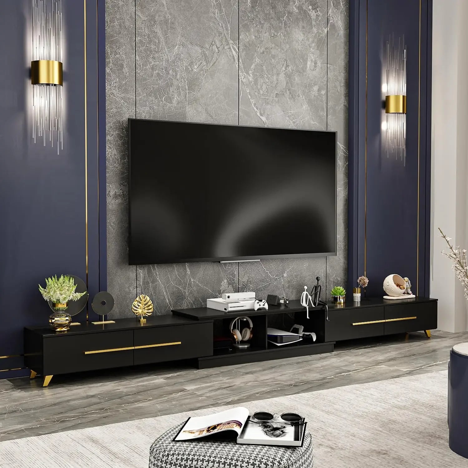 SOPHIE Modern Extendable TV Stand with 3 Drawers - 65.4" W