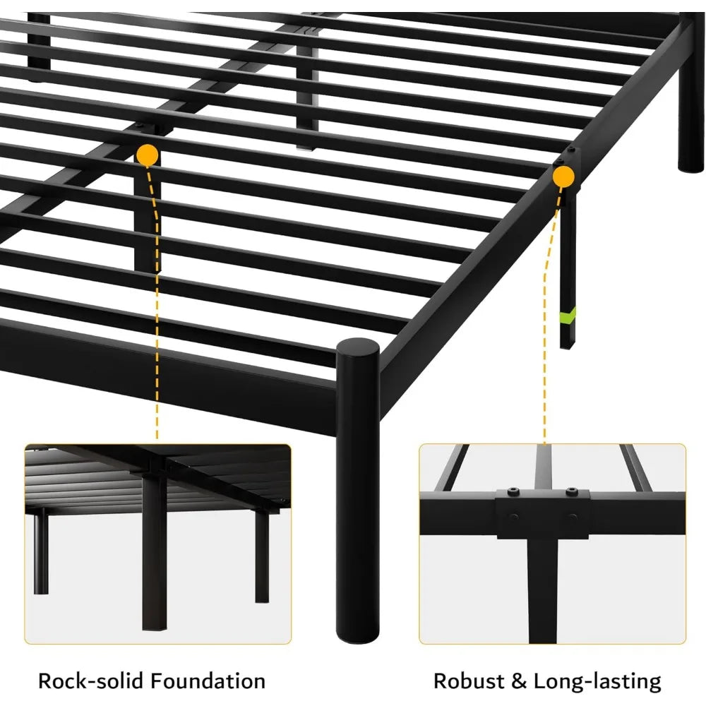 LEAH Modern Metal Platform Bed Frame with Elegant Iron-Art Headboard & Heavy-Duty Steel Slats