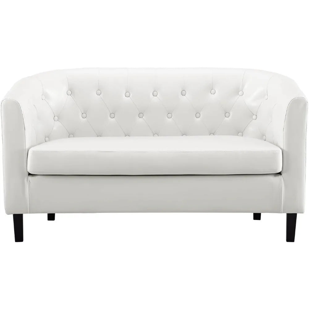 AUDREY Barrel Loveseat Sofa – Modern Faux Leather, Button Tufted - 49"