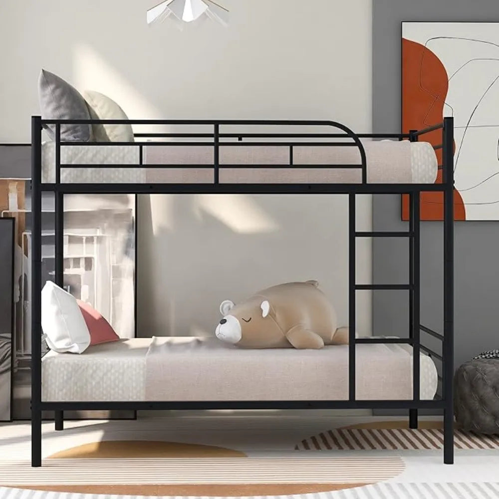 Miller Modern Metal Twin Over Twin Bunk Bed Frame 39.4" Wide with Trundle and Ladders