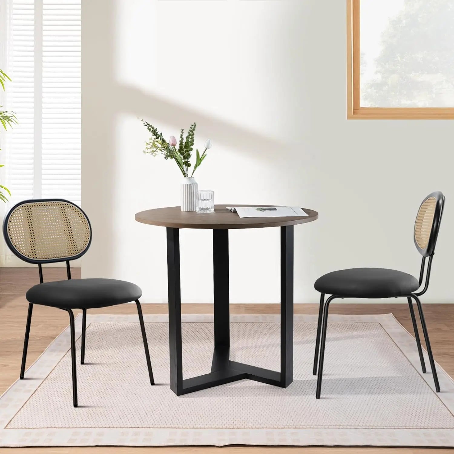 CHARLIE Mid Century Modern Round Dining Table - White MDF Tabletop - 31.5"W