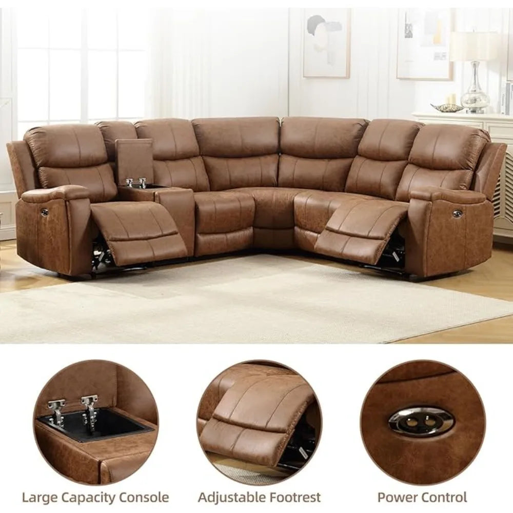 BENTILY Recliner Sectional Sofa with Console & Dual Recliner– 128" W