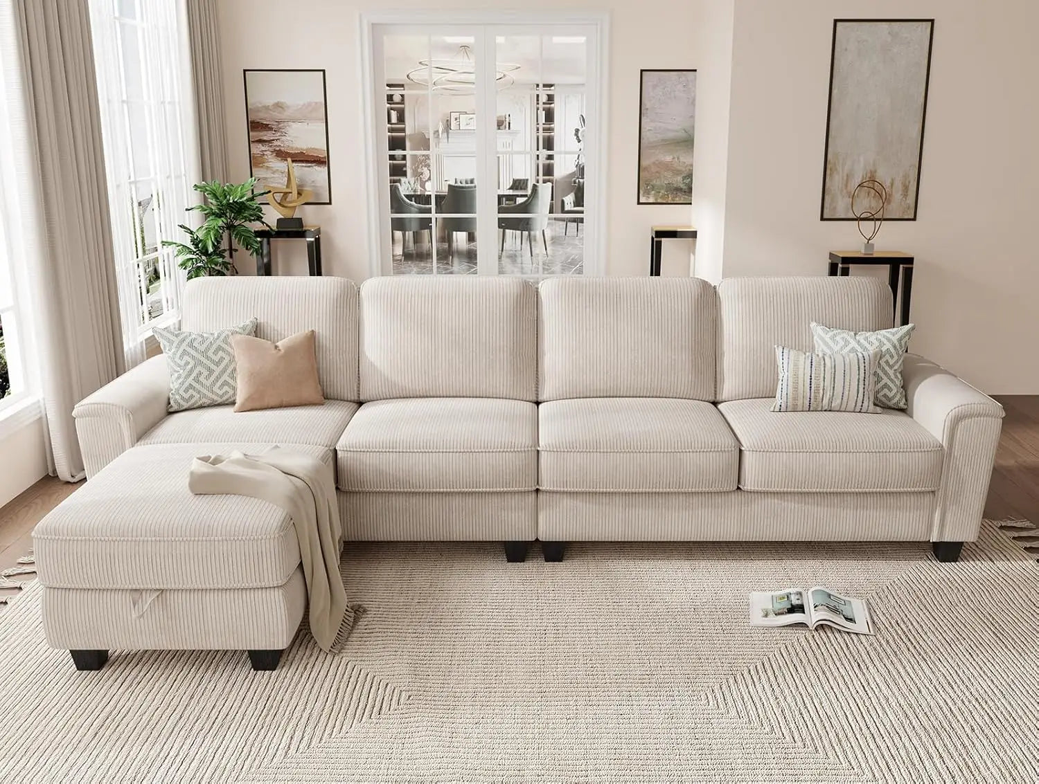 TAYLOR Minimalist Modern Convertible Sectional Sofa, L-Shaped with Storage Ottoman - 106"