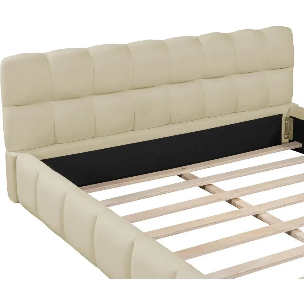 MADELYN Modern Upholstered Low-Profile Platform Bed Frame with Tufted Wingback Headboard