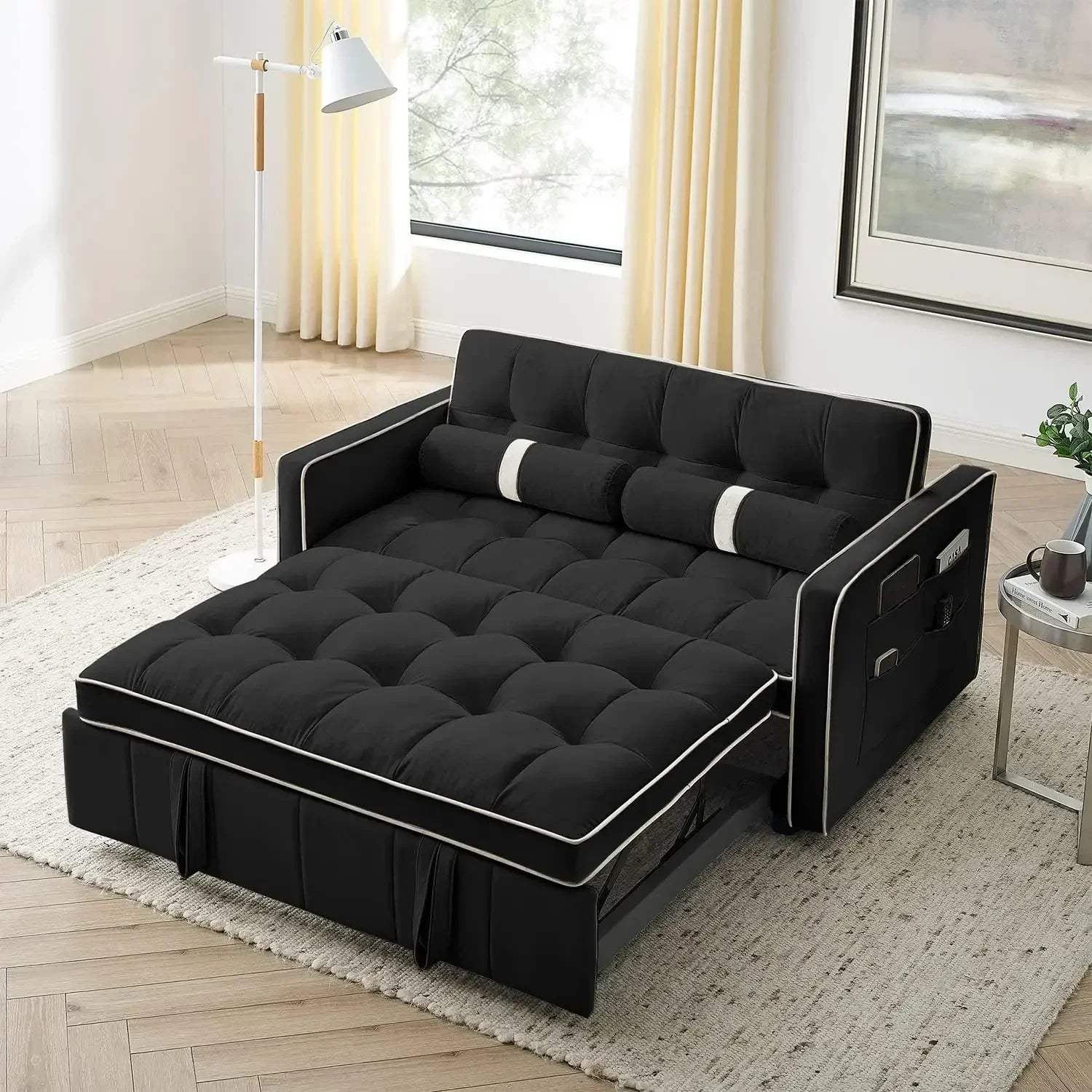 GAVIN Modern Velvet 3-in-1 Sleeper Sofa – Convertible Loveseat Futon - 55.5"