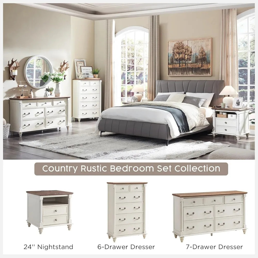PAYTON Farmhouse End Table - Rustic Wood Nightstand with Charging Station