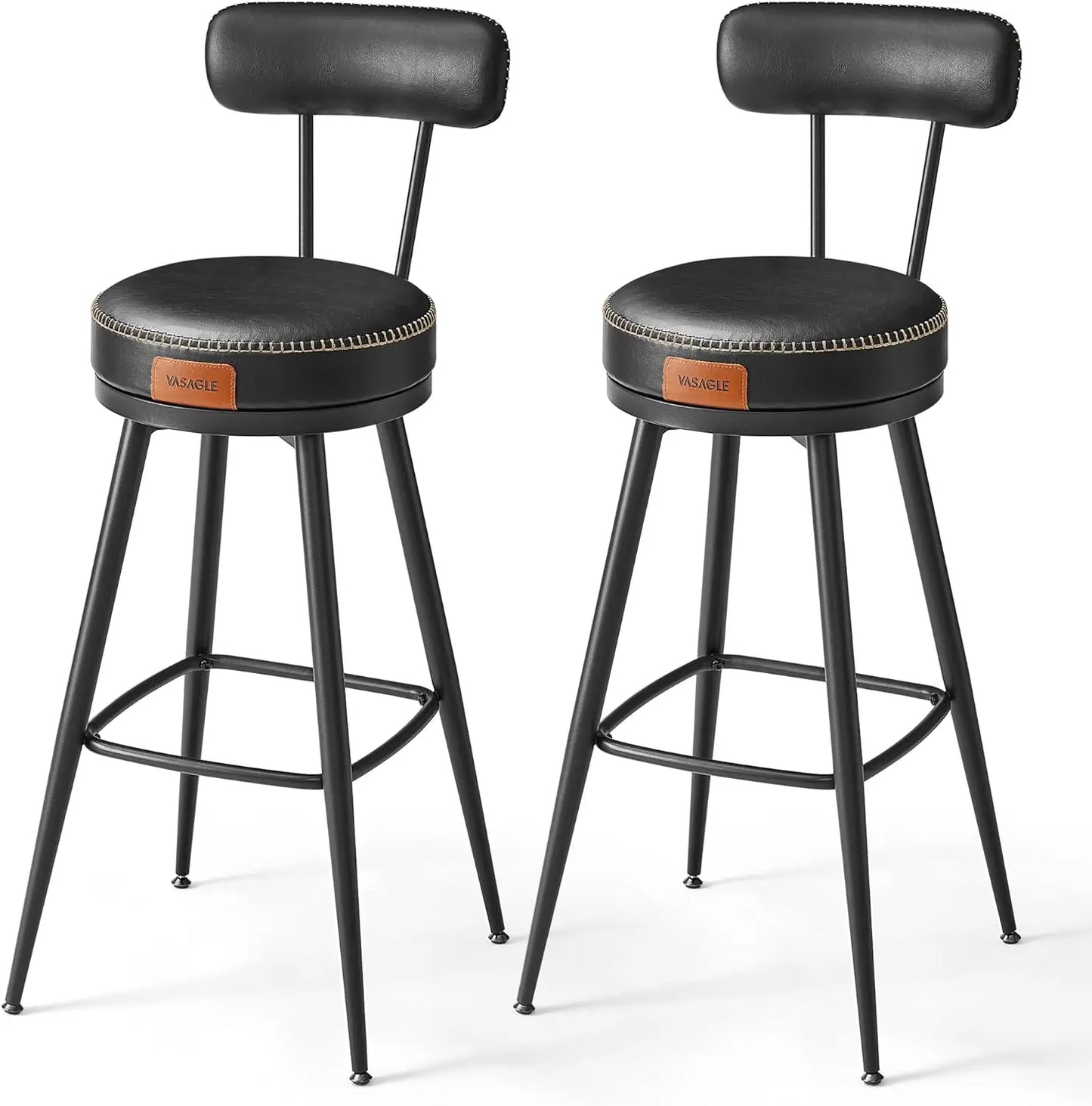 Bar Stools Set of 2, Counter Height Swivel Bar Stools with Back, Synthetic Leather with Stitching，25.6-Inch