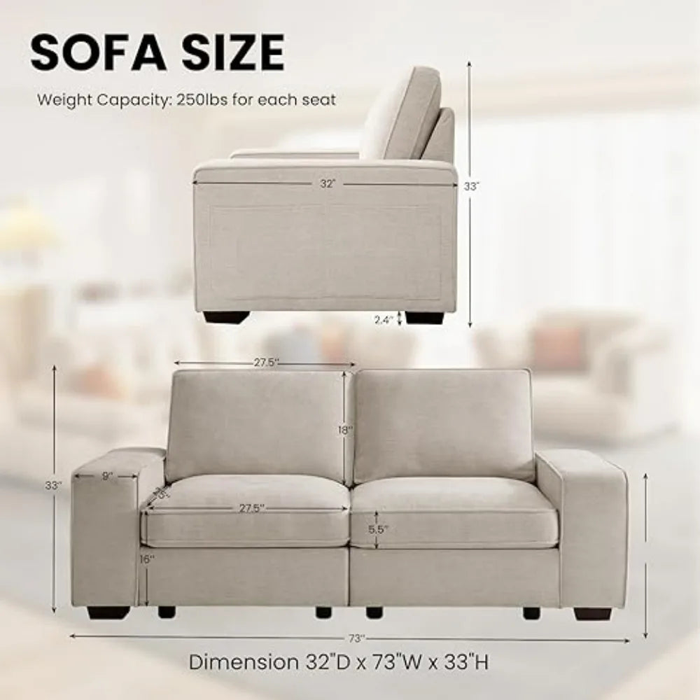 Elizabeth Modern 2-Seater Sofa Couch with Seat Storage Loveseat Sofa - 73"