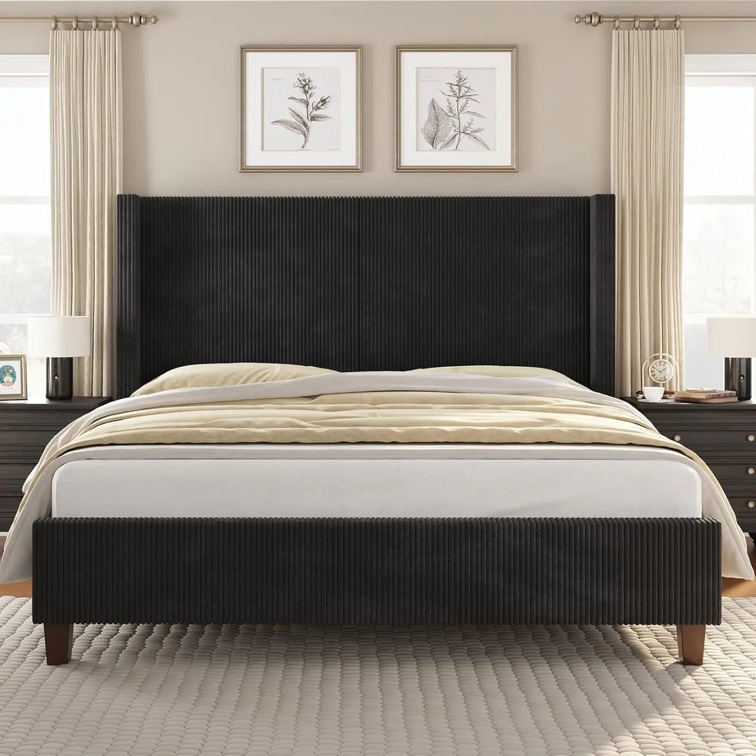 ABIGAIL Modern Queen Platform Bed Frame - 50.8" Corduroy Upholstered Wingback Design