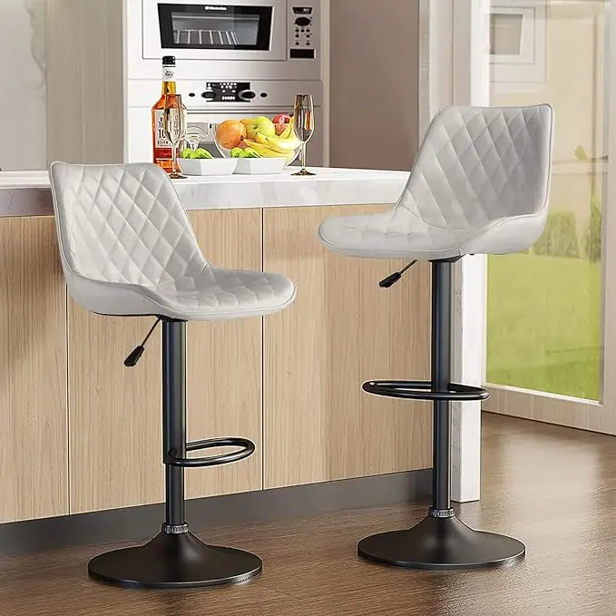 Bar Stools Set of 2, Adjustable Counter Height Leather Bar Stools with Back, Modern Swivel Armless Bar Chair for Kitchen