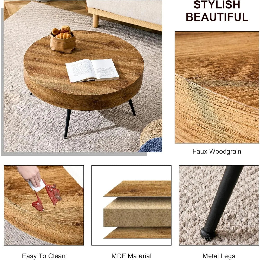 LAN Wooden Round Coffee Table with Metal Legs-31.5" W